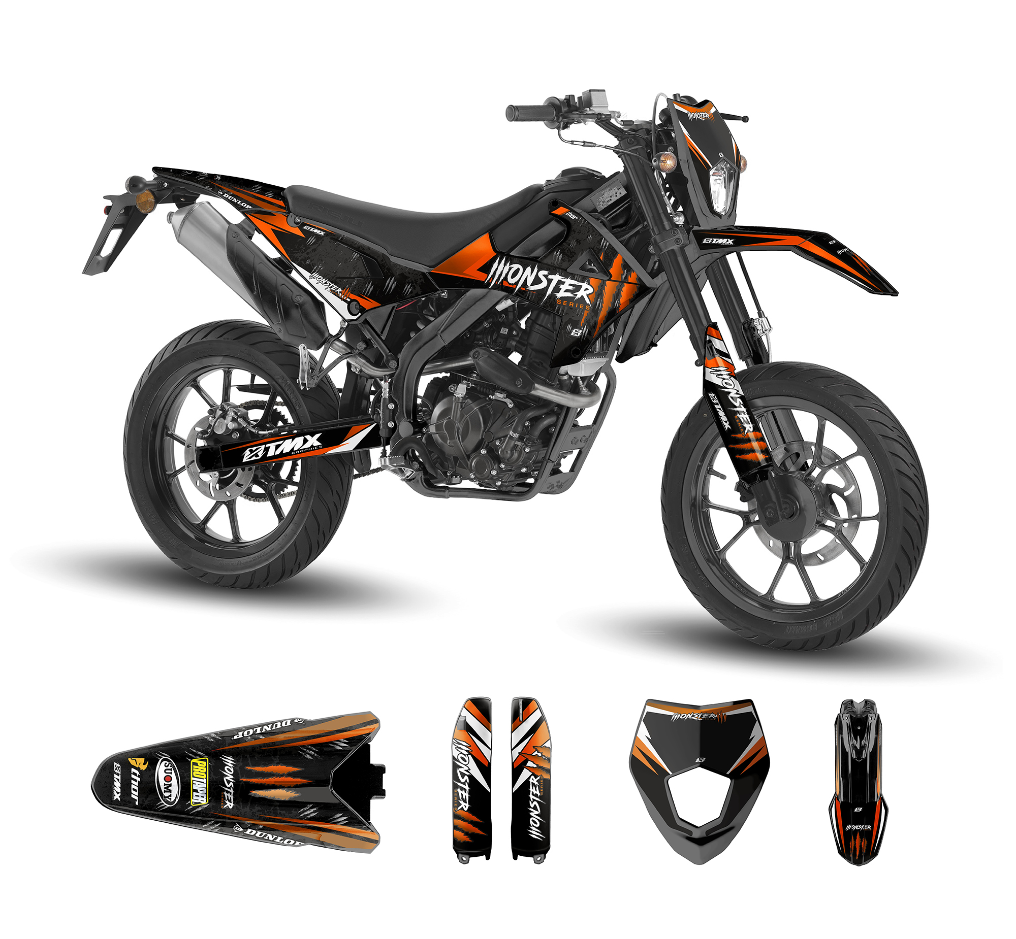 Kit Déco Autocollants Motocross Pour Rieju MRT 50 (2009-2021) – Design Noir Et Or, Complet - 4
