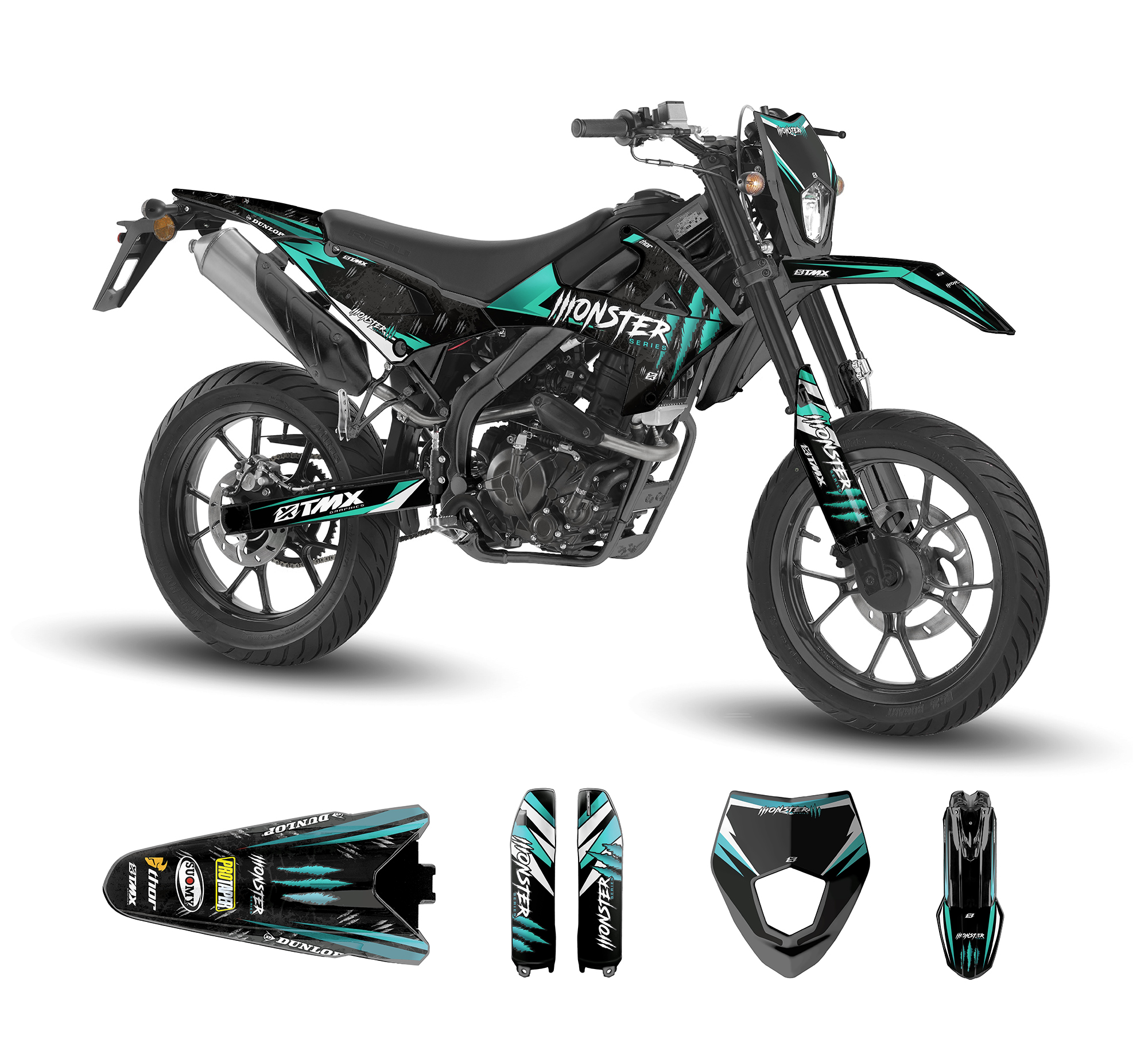 Motorcycle Monster Graphics Monster Series graphics kit for Rieju MRT and Marathon, 50 and 125 ...